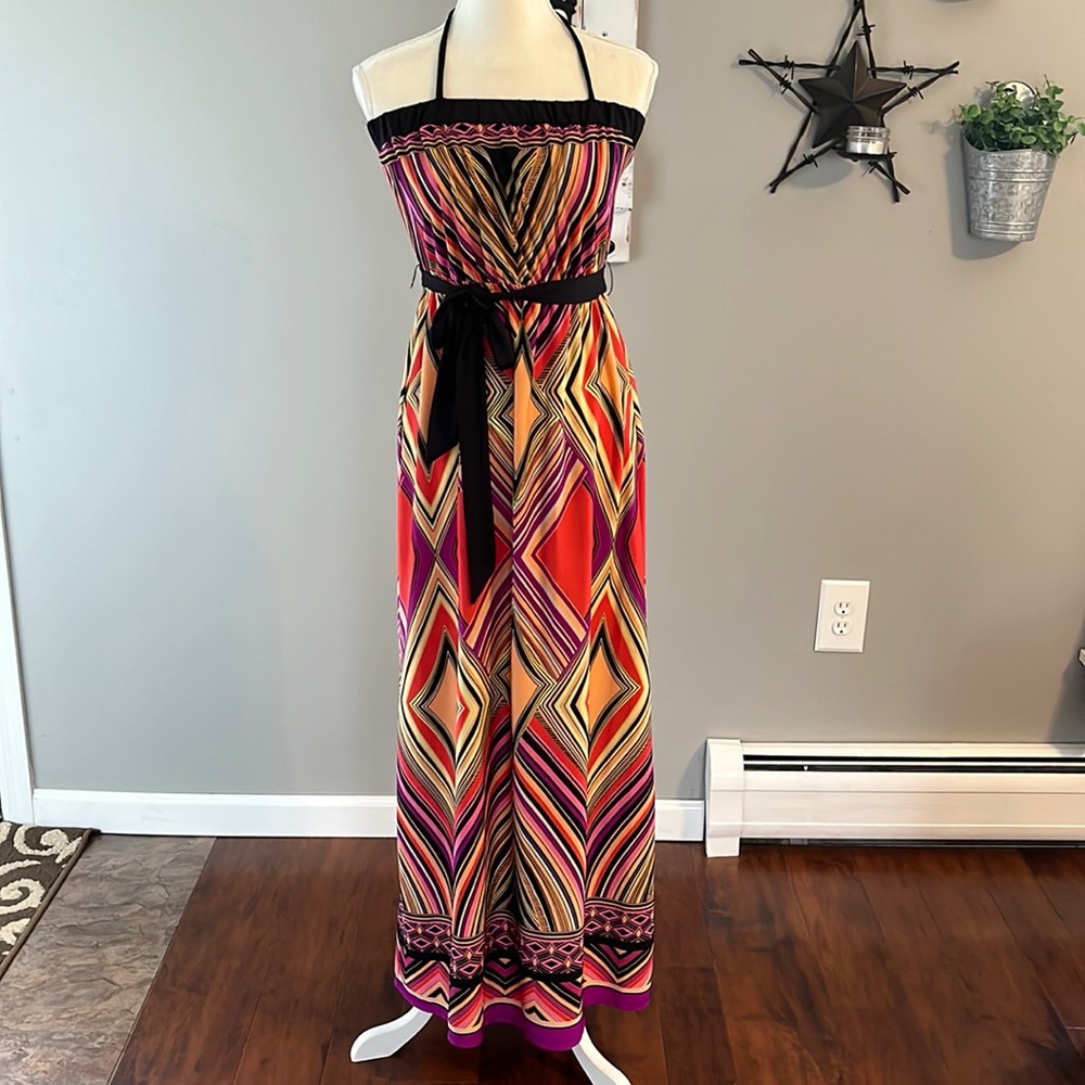 Bright colored halter maxi dress